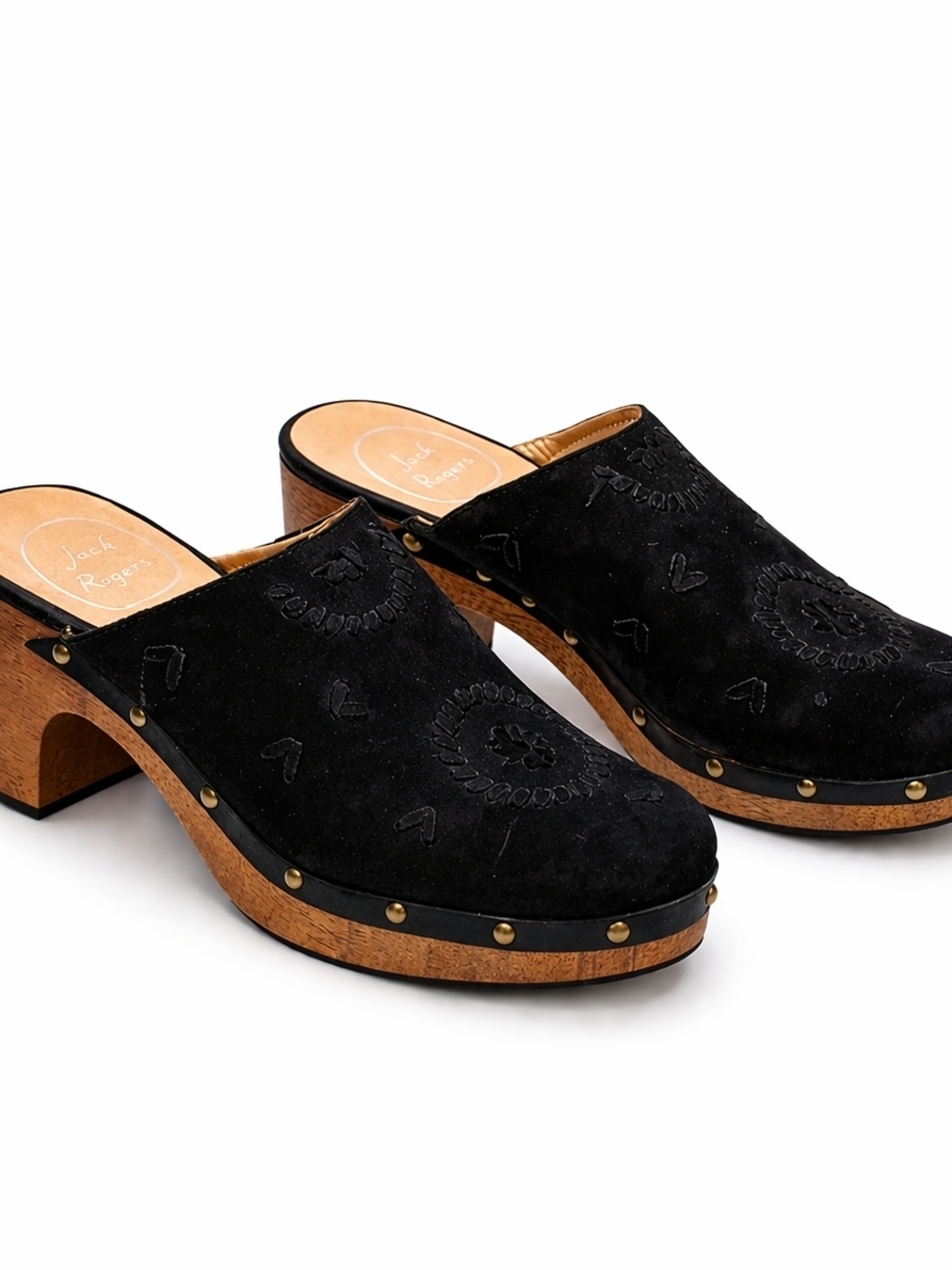 Jack Rogers Chesapeake Y2K Black Suede Platform Clogs 7M 3” Wood Heel Boho